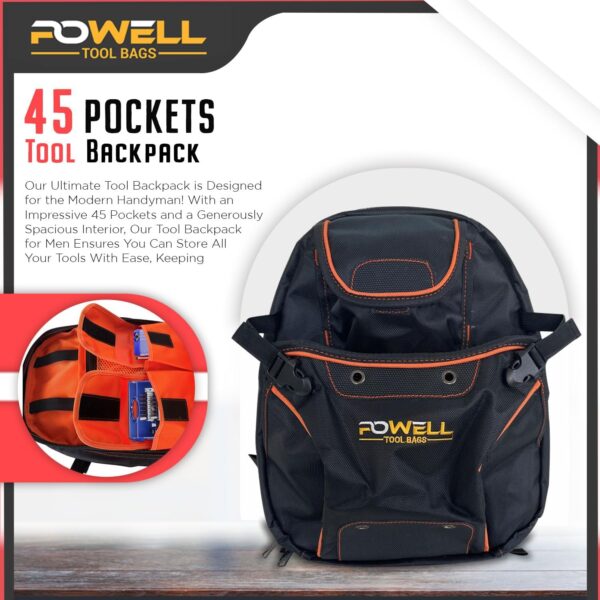 Tool Backpack Tool Bag Heavy Duty with Over 45 Pockets