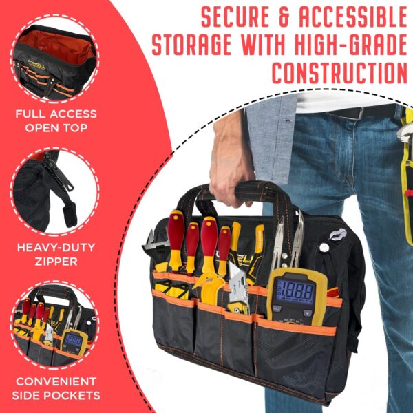 Tool Bag Organizer Heavy Duty with 14” Wide Mouth and Clear ID Slot