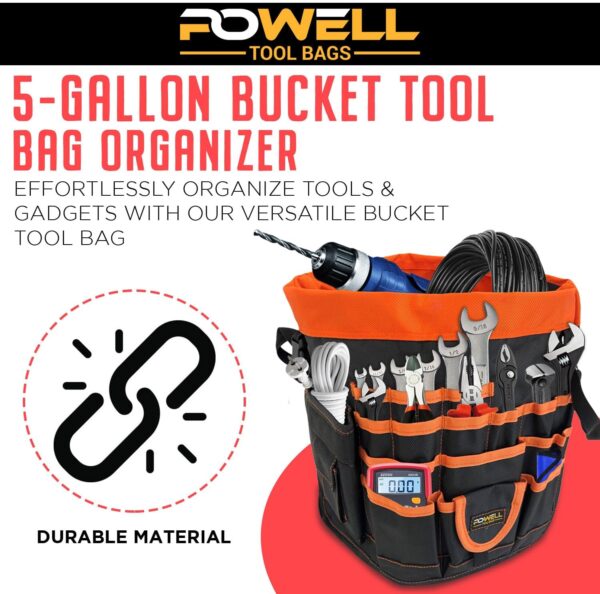 Bucket Tool Bag Organizer, Heavy Duty, Over 60 Pockets