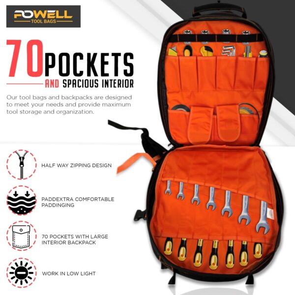 Tool Backpack Tool Bag Heavy Duty Over 70 Pockets